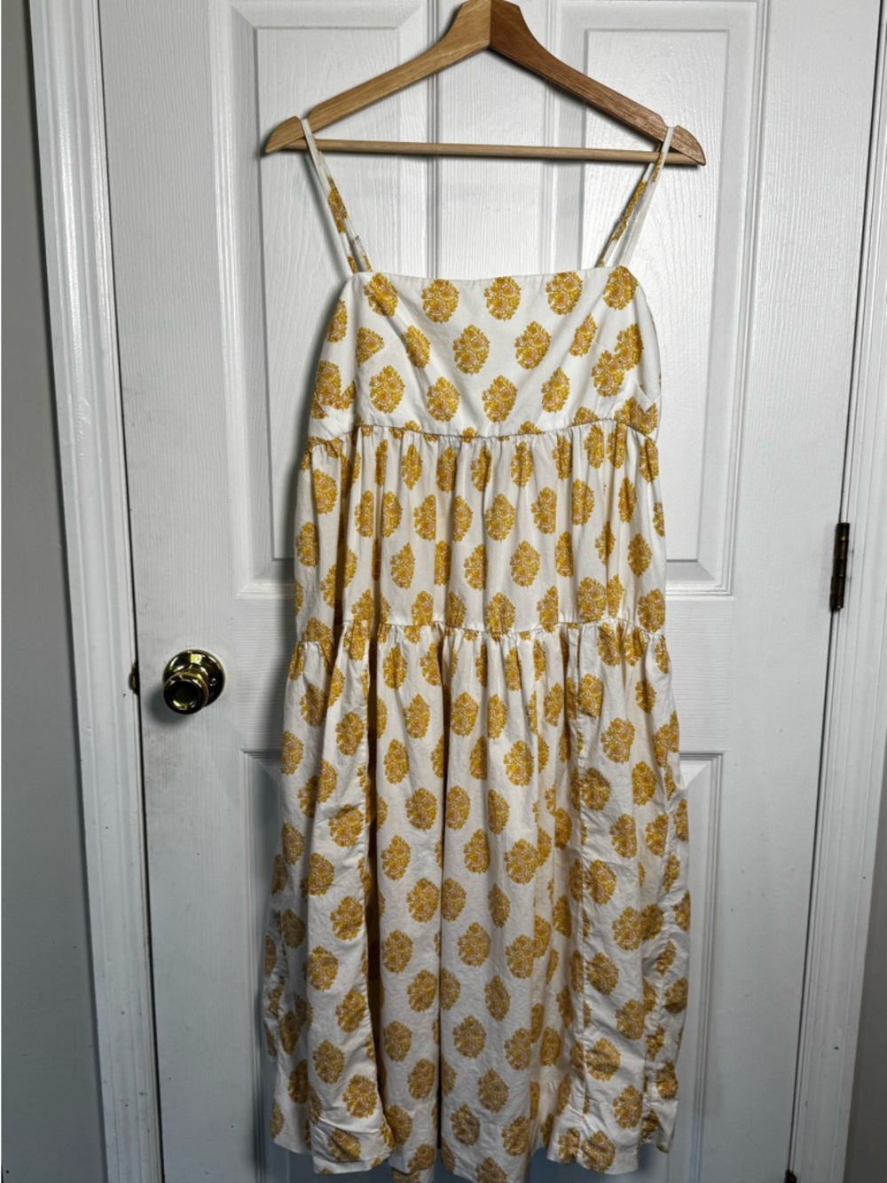 J.Crew Re-Imagined Cotton Floral Midi Dress Size 10 Yellow White Tie Back